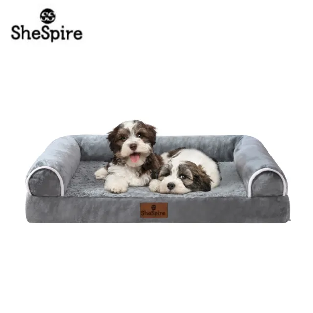 SheSpire Grey M Orthopedic Foam Dog Bed 3Side Bolster Pet Sofa w/Removable Cover