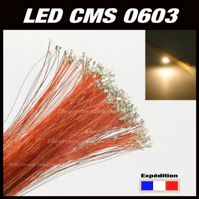 C115BC# LED CMS pré-câblé 0603 blanc chaud fil émaillé 5 à 20pcs