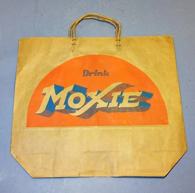 SCARCE Vtg DRINK MOXIE / DRINK PUREOXIA Sodas Shopping Carrying Bag 11.5x13x3.5