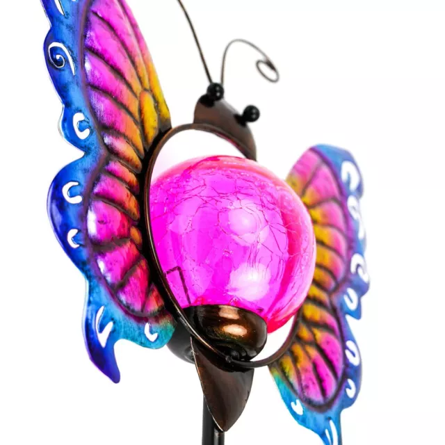 90cm Solar LED Butterfly Blue & Pink Metal Novelty Outdoor Garden Stake Light 3