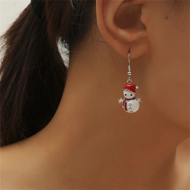 Clip on Pearl Earrings 1 Pair Christmas Snowman Alloy Earrings Women Durable And