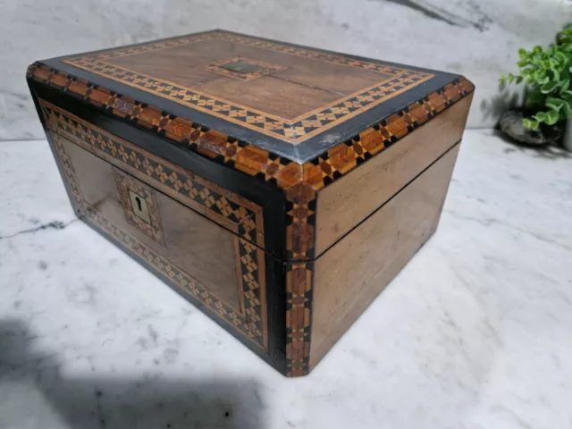 Antique Inlaid Jewellery Box Work Box Sewing Box For Restoration