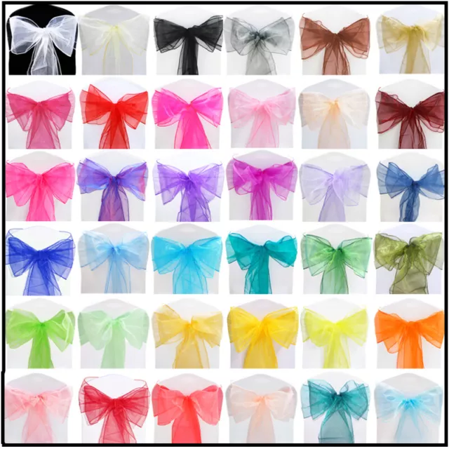 TtS 1-100pcs ORGANZA SASHES Chair Cover Sash Fuller Bow Wedding Party Decoration