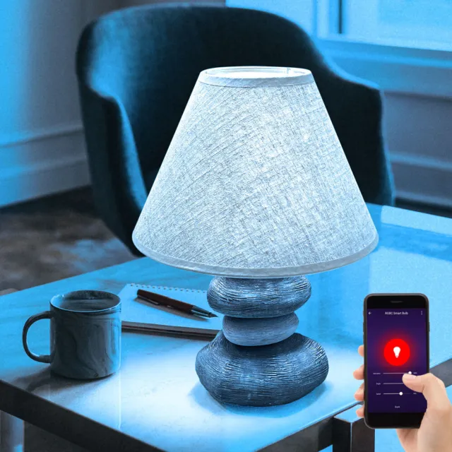 Nachttischleuchte Schlafzimmerlampe Tischlampe Steinoptik Smart LED CCT App RGB