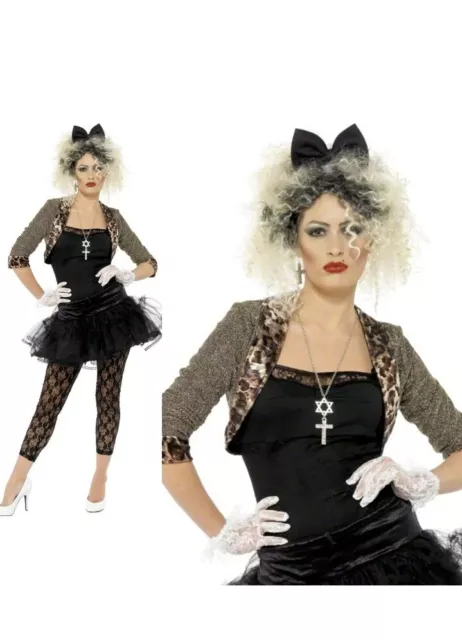 Madonna Costume 80s Wild Child Pop Star Womens Ladies Fancy Dress Outfit S-XL