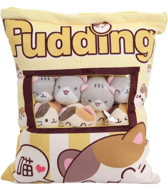 Katze Plüsch Kissen Cat Pillow Pudding Plush Kuscheltier Plüschtier Tasche