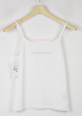Tommy Hilfiger Diamond Strap Top T-Shirt Donna Medio senza Maniche Logo Bianco