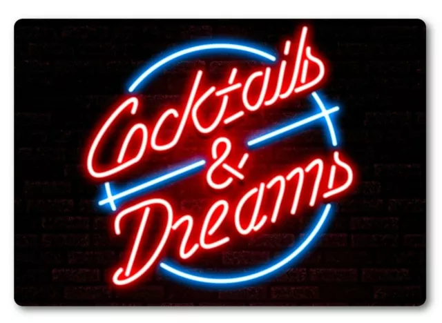 Cocktails & Dreams Bar Sign METAL Plaque Eighties Neon Style Cruise Movie Club