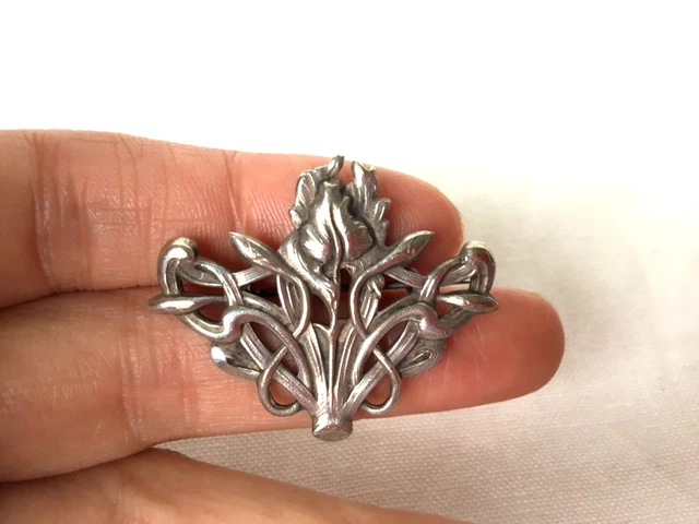 Broche Art Nouveau En Argent (7g) Décor Floral - Signée Hénin, Orfèvre, Occasion