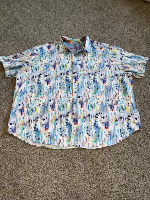 Robert Graham Mens Shirt 5XL Button Up Blue White Short Sleeve