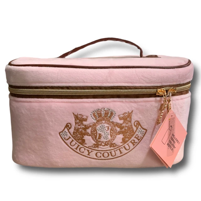 Juicy Couture Viaje Cosméticos Estuche Terciopelo Rosa Ostentoso Logotipo Bolsa de Maquillaje con Cremallera Cierre