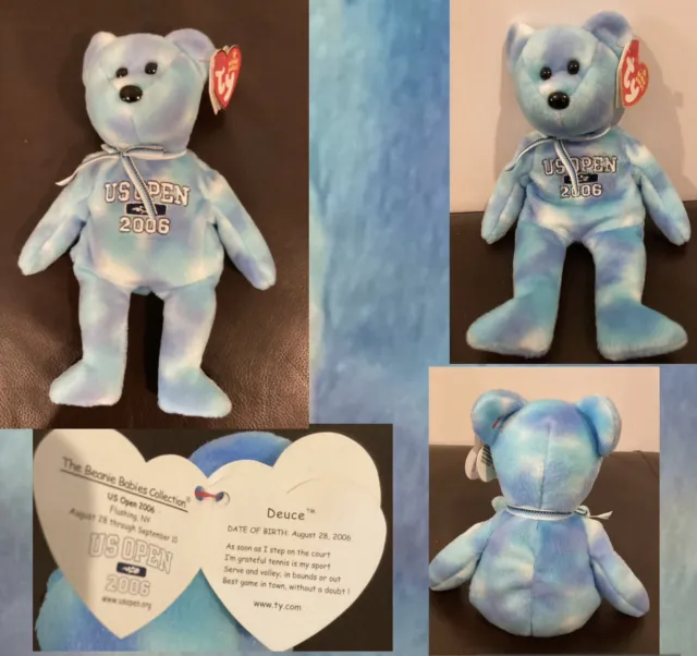 TY Original Beanie Baby DEUCE U.S. Open Exclusive Blue Purple Tie-dyed 8/28/2006