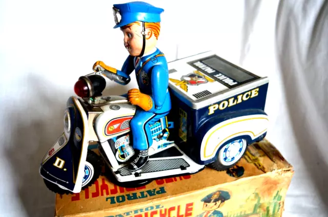 Moto Tricycle Police Tn Mt Nomura Modern Toys Mt Made In Japan 24Cm  Tin Toy Bte