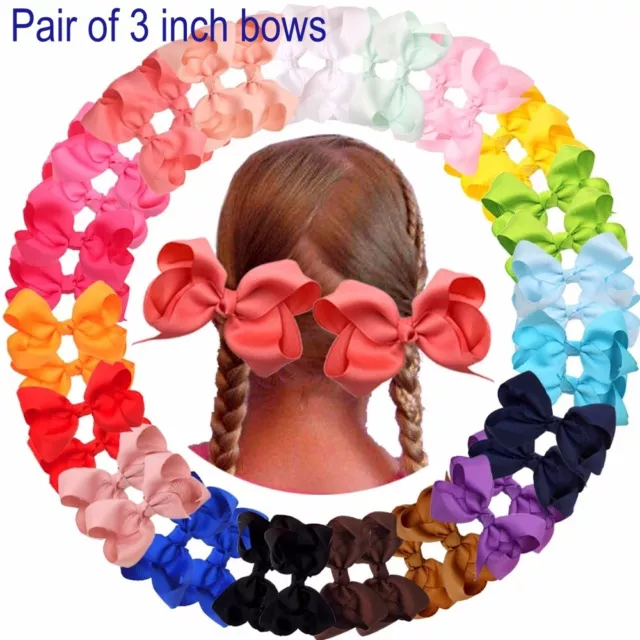 3 Inch Baby Girls kids Ribbon Bow Alligator Hair Clip Bows Clips School Pair