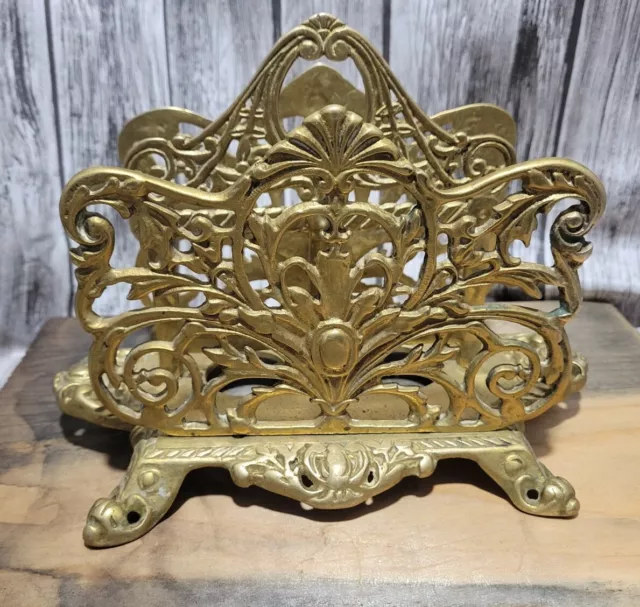 Vintage Heavy Brass Ornate Art Nouveau  Letter / Napkin Holder