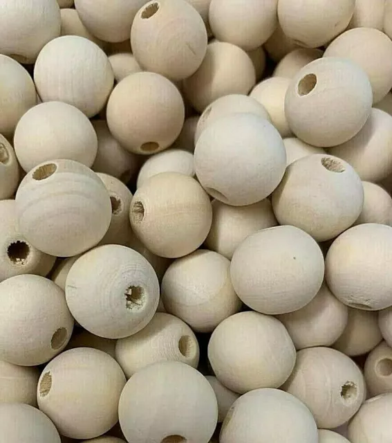 Natural Round Untreated Plain Wooden Balls Bead With Hole 20mm Select Quantity 2