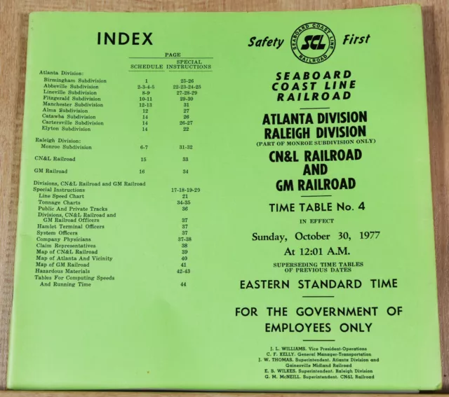 1977 Seaboard Coast Line Atlanta Raleigh Division CN&L GM Railroads Timetable #4