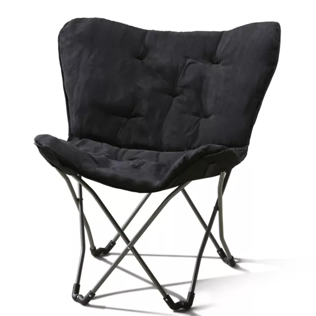 Micro Suede Fabric Butterfly Folding Chair, Black