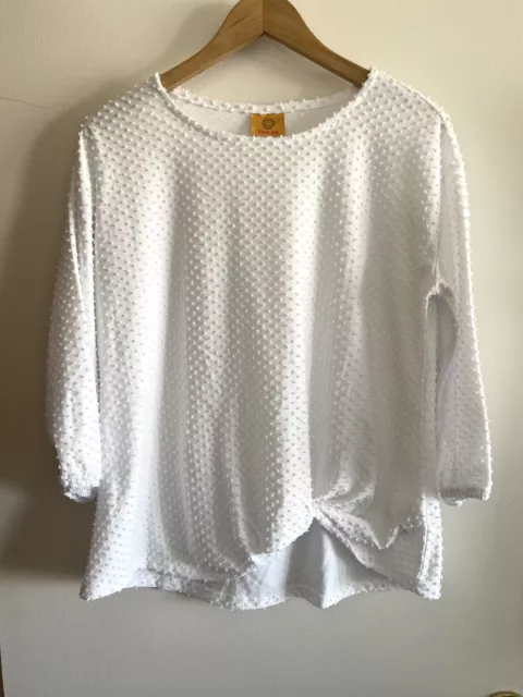 Ruby Road Women’s White Swiss Dot Twist Front Top Size Small 3/4 Sleeve