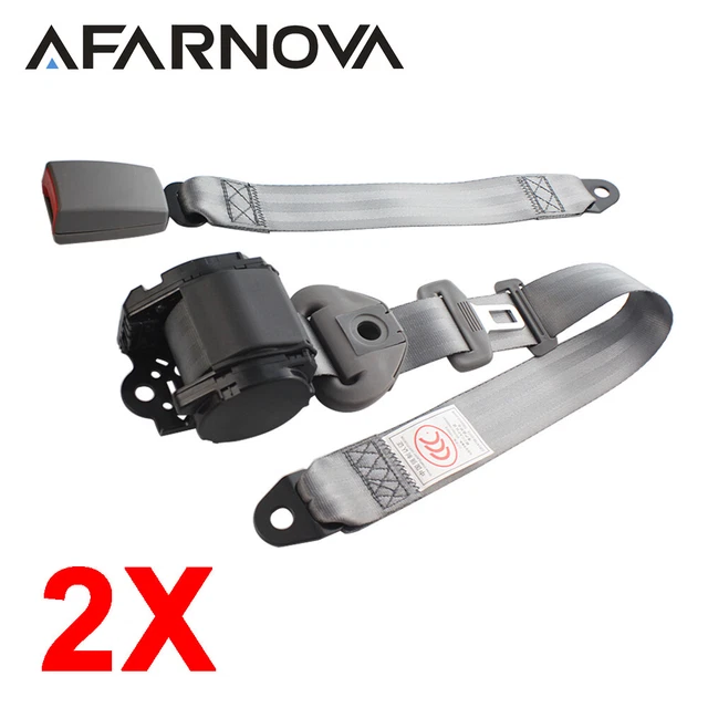 2Kits Gray Retractable 3 Point Fix Strap Seat Belt Cars Seatbelt Universal