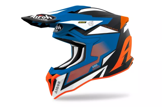 Stka18L - Casco Off Road,Cross, Airoh Strycker Axe Orange/Blue Matt,Helmet Eu...