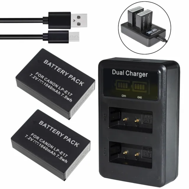 2x Replacement Battery +LCD Charger for LP-E17 Canon EOS 200D EOS 250D EOS 850D 2