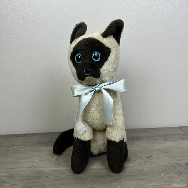 Vintage 1974 Animal Fair Siamese Cat Kitten 10” Plush Stuffed Animal Blue Eyes