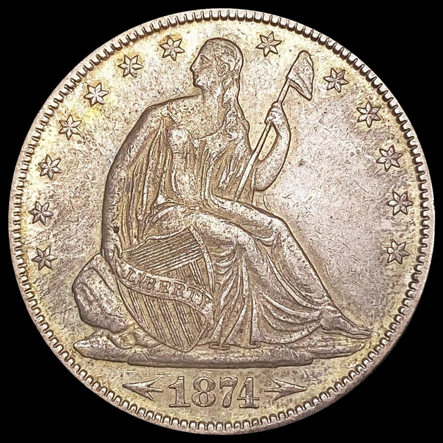 1874 Arws Seated Liberty Half Dollar Coin NEARLY UNCIRCULATED