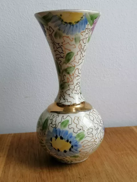 Royal Winton Vase Grimwades Hand Painted Flowers Gold Gilded 15cm Height SE002