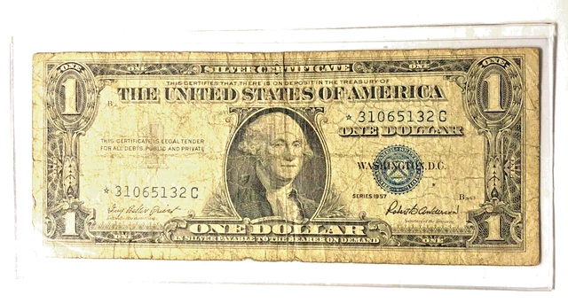1957 $1 Dollar Bill Silver Certificate STAR Note Blue Seal Washington D.C.
