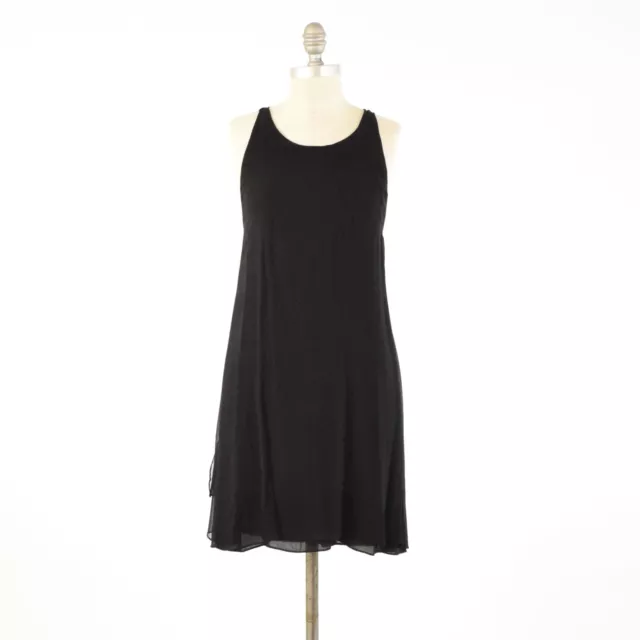 Alice + Olivia Dress S Draped Black Silk Chiffon Twist-Back Mini Shift Cocktail