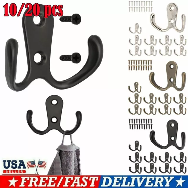 10/20x Hanging Metal Double Hook Clothes Hat Coat Robe Wall Door Hangers Hooks