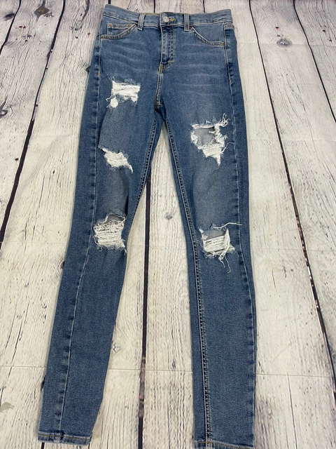Topshop jamie blue ripped skinny jeans womens size 28" waist (IK09)