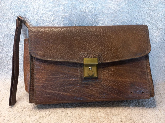 Sacoche Vintage En Cuir Surpiqué Homme - Style Années 1950 - Marron - Occasion