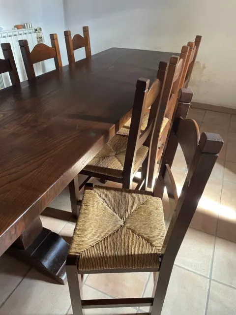 table salle à manger en mérisier massif artisanale  + 8 chaises assorties  3