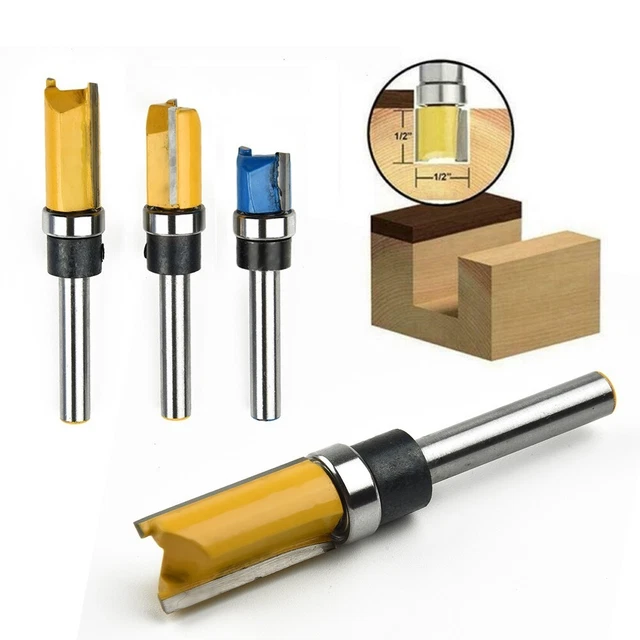 3pcs / Set Punta Del Router Dima Taglierino 1/4 Gambo Dritto Lavori Legno Flush