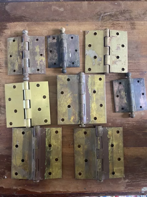 Brass Hinge Lot Antique Vtg Bras Hinges