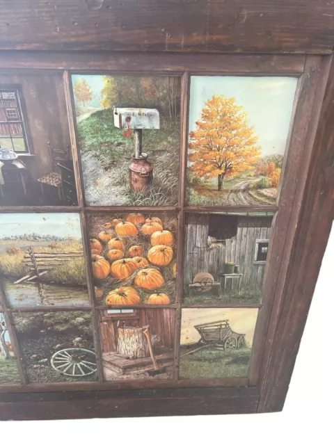 Vintage Homco Home Interiors Window Pane Picture Rustic Autumn Farm B Mitchel 3