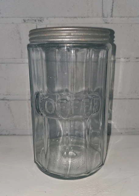 VINTAGE HOOSIER CABINET COFFEE GLASS JAR with Tin Lid