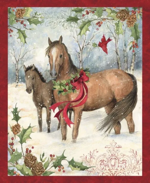 Christmas Horse Pony Cardinal Quilt Top Wall Hanging Panel Fabric Susan Winget