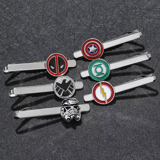 Mens SUPER HERO LOGO TIE CLIP BAR NOVELTY SUPERHERO TIE PIN BEST Novelty GIFT