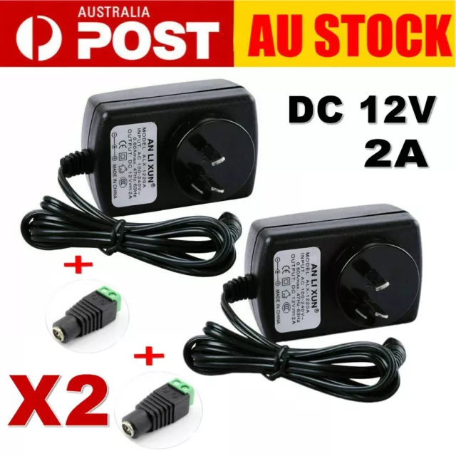 2Pcs LED Power Supply Adapter Charger AC240V to DC12V 2A For Strip Light CCTV