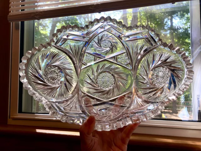 11.5” ABP CUT glass Thick Heavy Fruit  Oblong orange bowl American Brilliant
