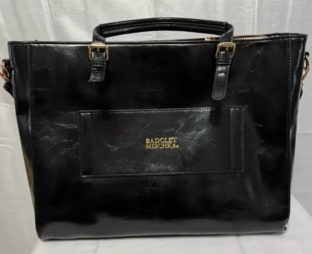 BADGLEY MISCHKA  XL Vegan Leather Tote Weekender Travel Bag (Black)