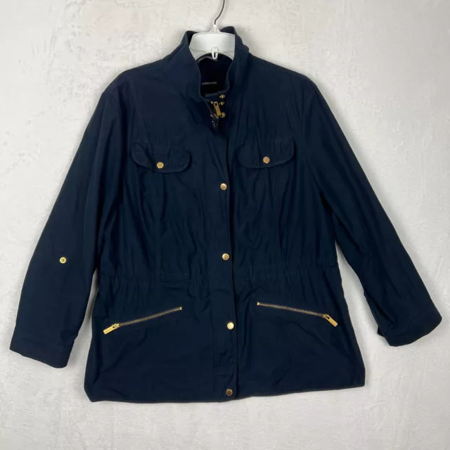 Lands End Womens Jacket Size 1X Navy Blue Lightweight Zipper Pockets