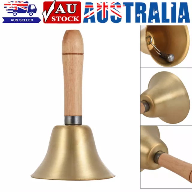 Brass Hand Bell Loud Call Bell Handbell Desk Ringbell with Wooden Handle AU