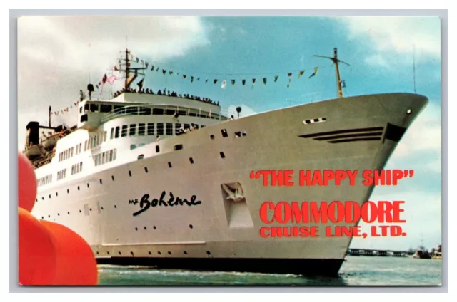 Miami FL Florida Commodore Cruise Line MS Boheme The Happy Ship Chrome Postcard