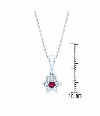 Rubis Diamant Pendentif Fleur 14K or Blanc Floral Collier 0.51 CT Rond Naturel 2
