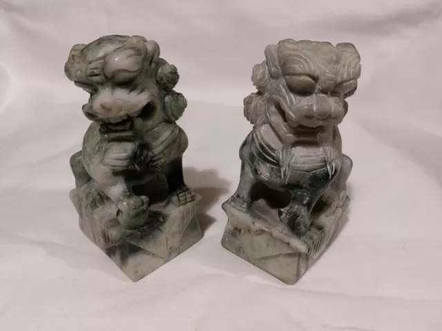 Pair of Foo Temple Dogs Soapstone Decorative Oriental Chinese Protective 110mm