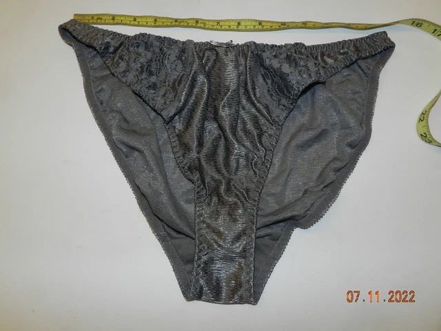 Vintage Second skin panties 3X gray lace trimmed hi-cut bikini